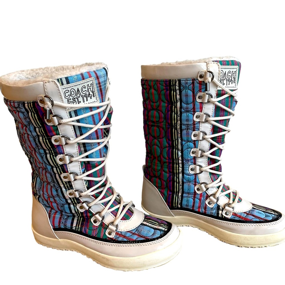 COACH Snow Boots | Peggey Multicolor Lace Up | Shearling Lined | 7 - Picture 2 of 14